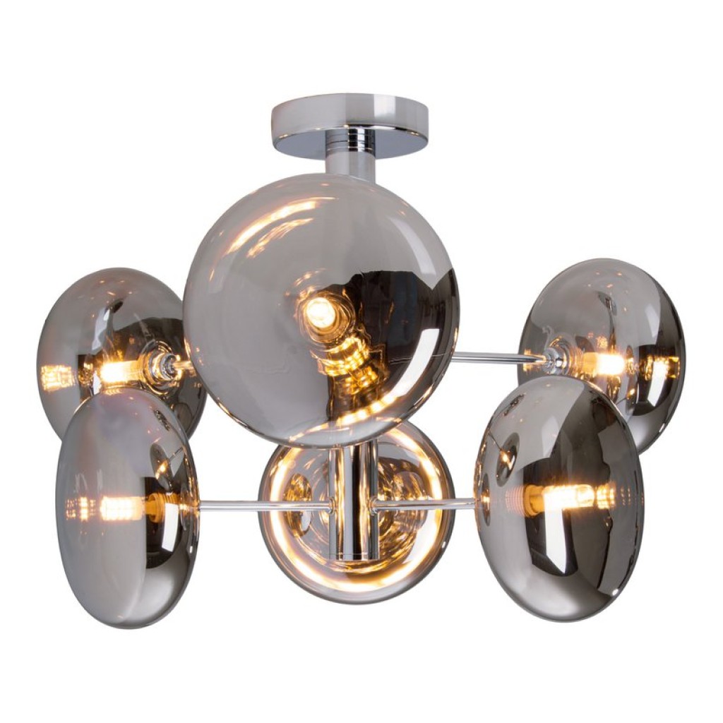 Deckenleuchte "ORION" smoky, Ø ca. 53 cm, aus chromfarbenem, rostfreiem Stahl und Rauchglas, G9-Sockel, Beleuchtung für Wohnzimmer, Esszimmer oder Büro.