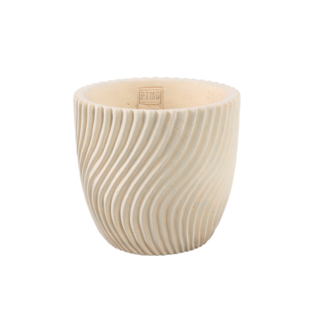 Lianna Cream Cement Round Pot Line Pattern L