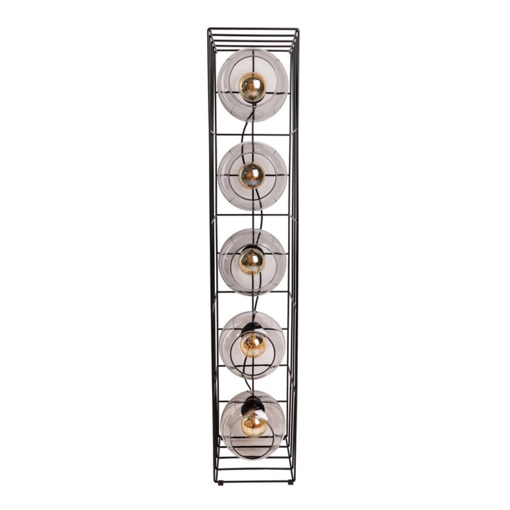 Glass-standing lamp "Cesta" floor lamp made of black metal wire and tinted glass, with E27 socket, 95 cm high, for dining room, living room, hallway or office,