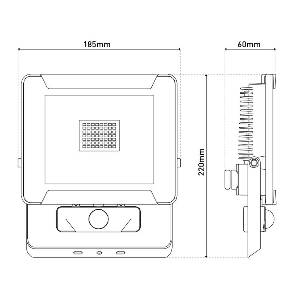 LED outer light "Radia" 30W with sensor, made of metal and glass in black, with integrated LED