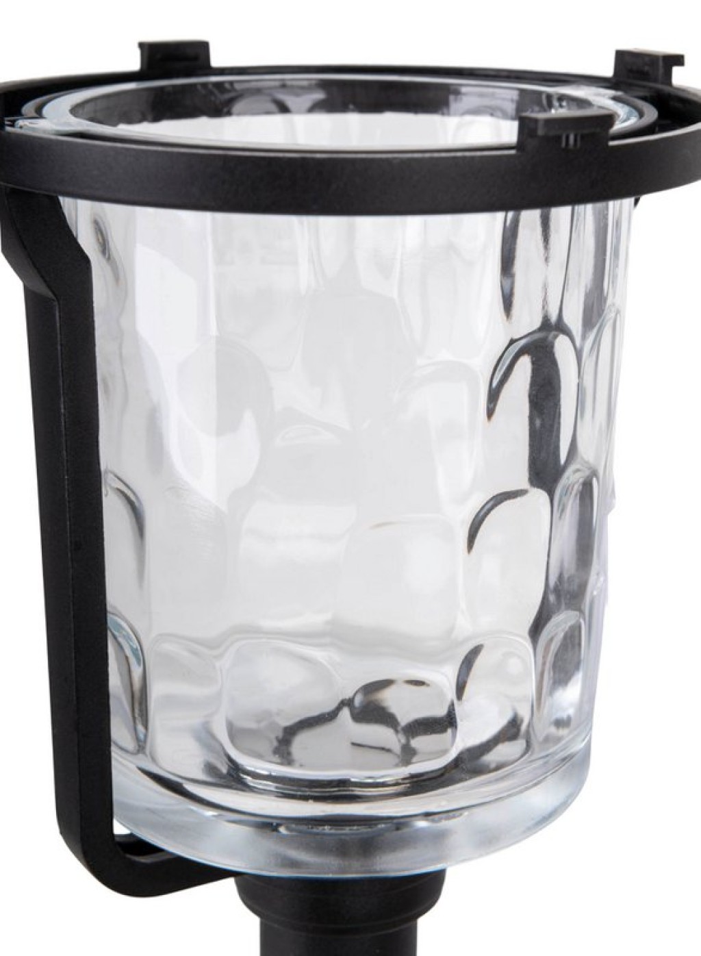 Solar-deco-earth spit "Simon" 54.7 cm high, made of black metal and structured glass, integrated LED, warm white.