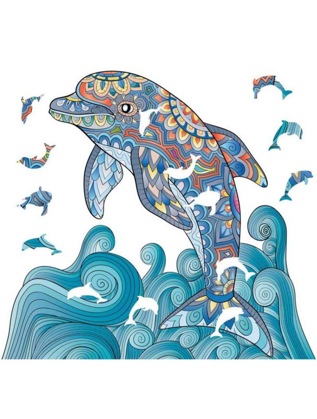 Logic Giochi Mandala Wooden Jigsaw Puzzle Dolphin/Dolphin, 28.4x26 cm