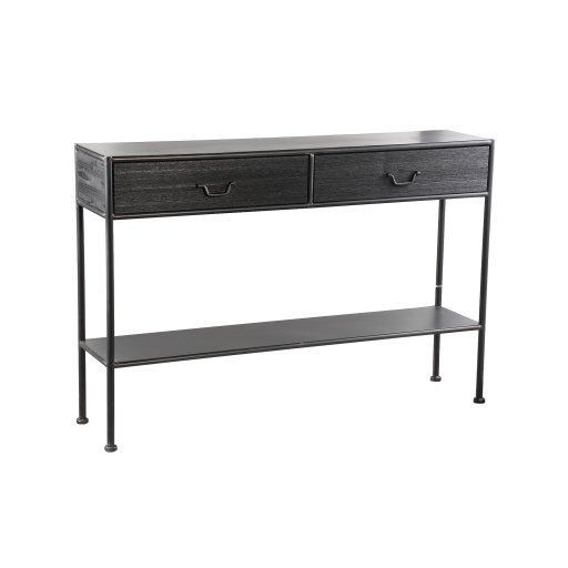 Ray Black Wooden Sidetable Metal Frame 2 Drawer