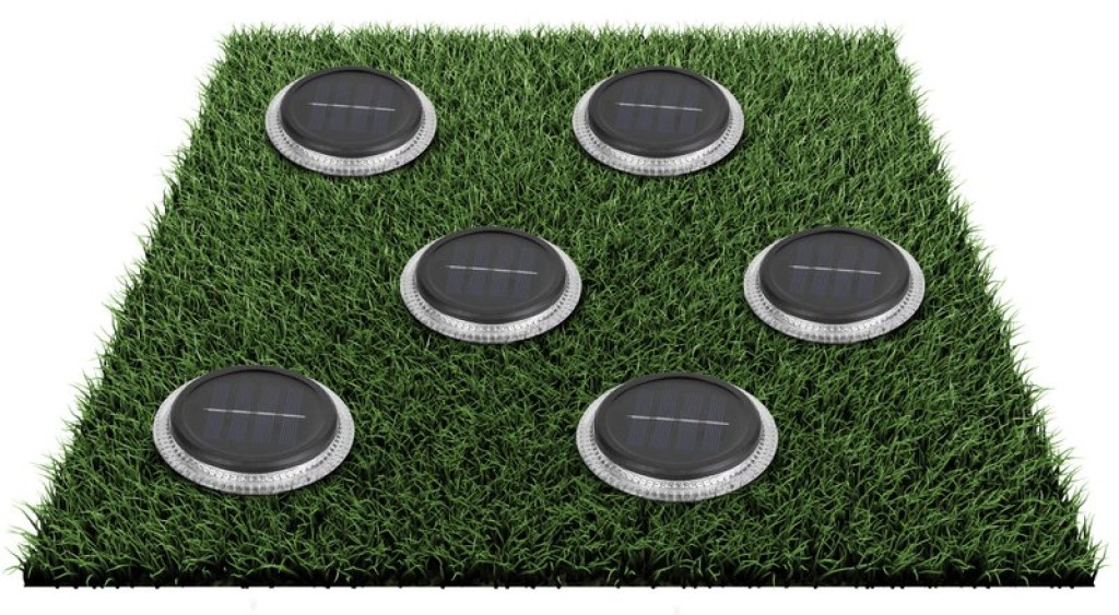 6 Set Solar-Boden-Sprießleucht Ø approx. 11.2 cm, black plastic, twilight sensor, for entrance, terrace and paths