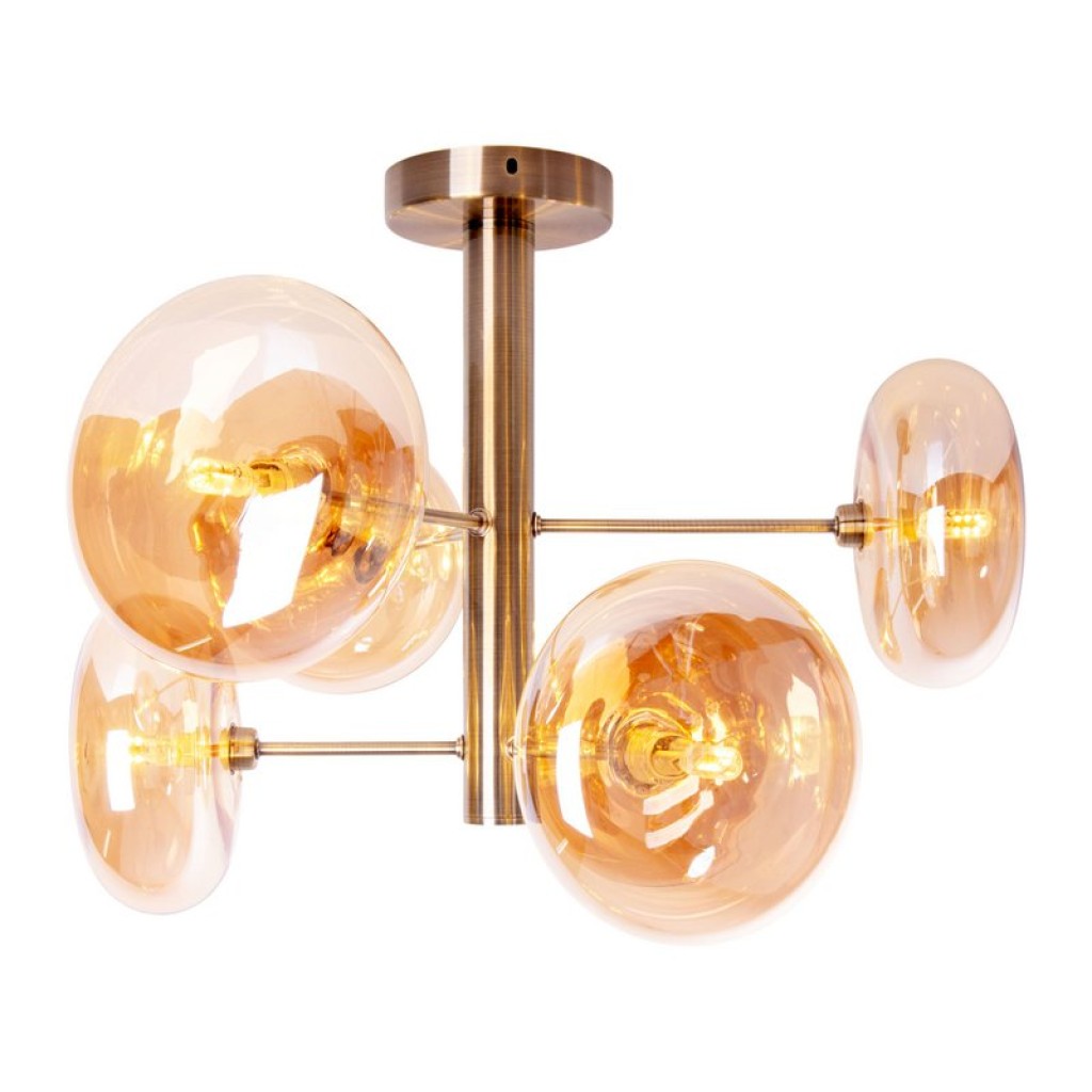 Deckenleuchte "ORION" Ø ca. 53 cm amber, aus messingfarbenem Metall und Glas in amber, G9-Sockel, Beleuchtung für Wohnzimmer, Esszimmer oder Büro.