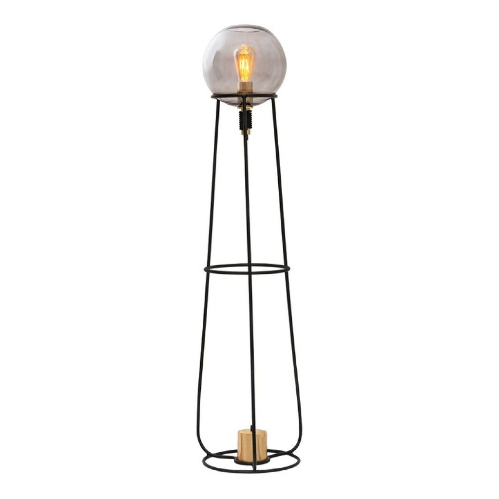 Stacking lamp "Stelo", modern floor lamp made of black metal and smoke glass, E27 socket, 128.5 cm high, for dining room, living room, hallway or office,