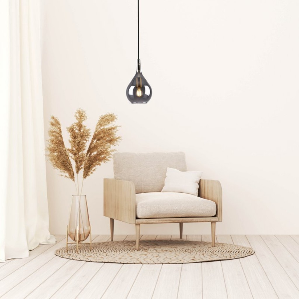 Pendant lamp "Gota", retro classic pendant lamp made of black smoke glass Ø 20 cm, with E27 versions, 150 high, ideal for dining room, living room and kitchen.