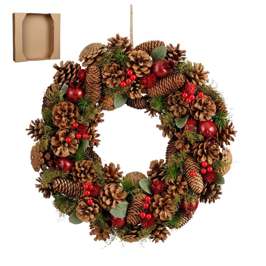 Landon Kerstkrans met Dennenappels - H9 x Ø45 cm - Bruin