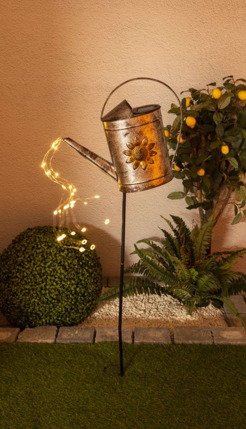LED solar earth skewer (watering can) h: 110cm galvanized, for outside, ground skewer made of metal and plastic in silver, with integrated LED