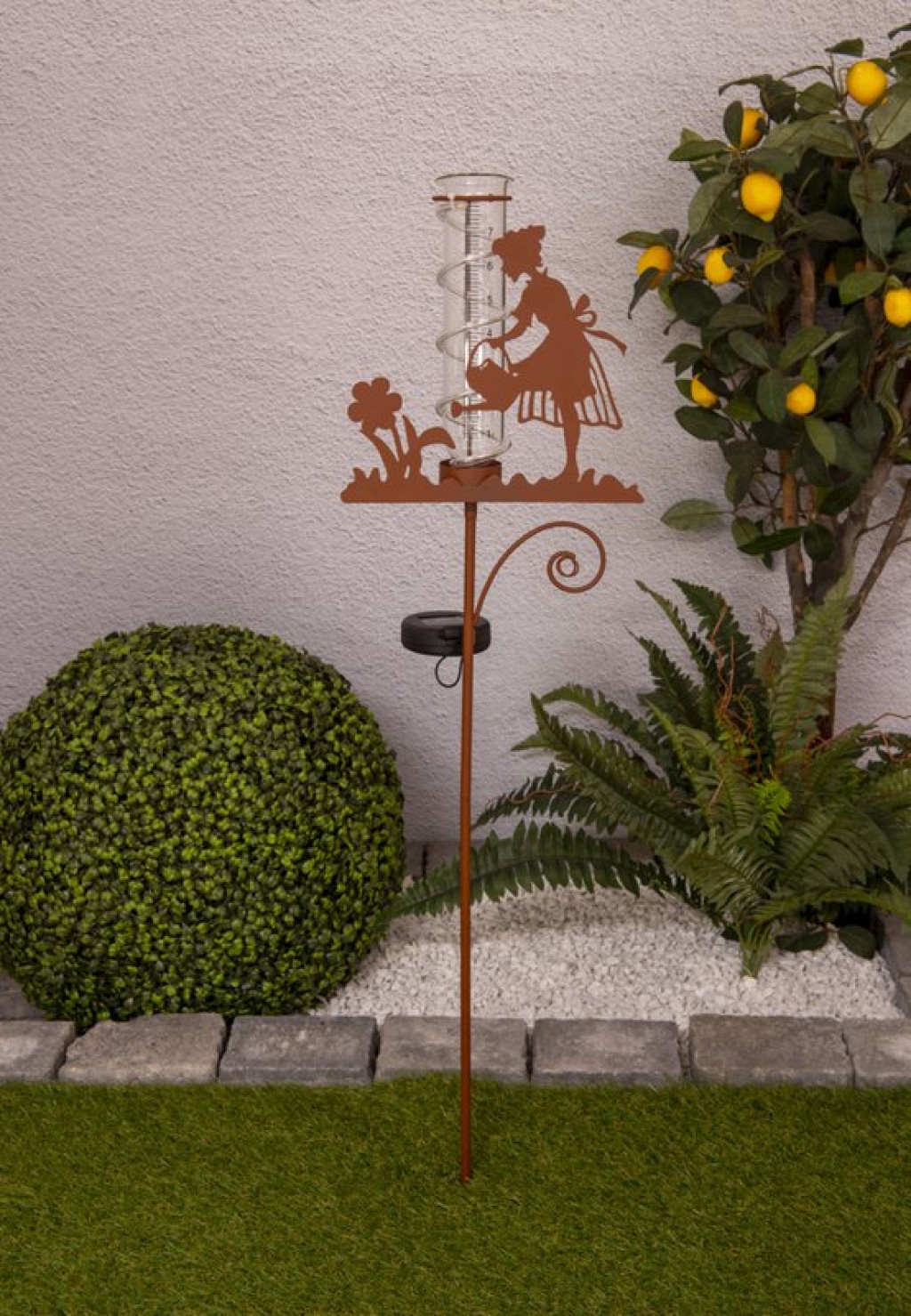 LED-Solar Erdspieß Regenwassermesser h: 95cm , für Außen, Erdspieß aus Metall und Glas und Kunststoff in Braun, mit integrierter LED