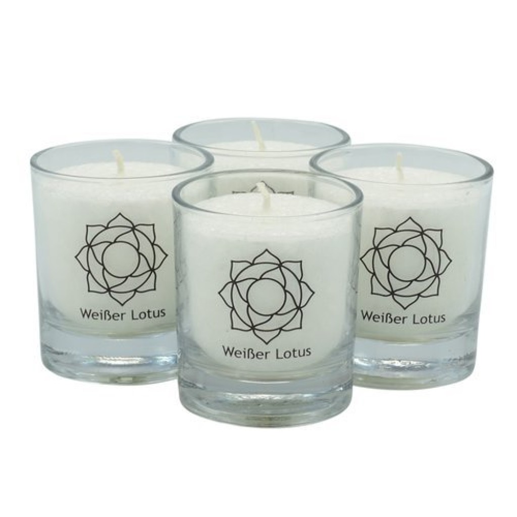 Witte lotus CHAKRA kaars, 30110, ca. 6 cm, set van 4, WIT
