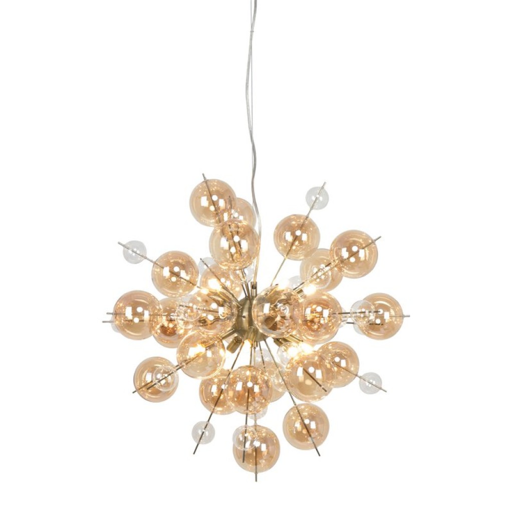 Pendelleuchte "EXPLOSION" amber aus Metall und Glas, G9 Fassungen, Hängelampe für Esszimmer, Wohnzimmer, Diele oder Büro, Hängelampe Øca. 65 cm