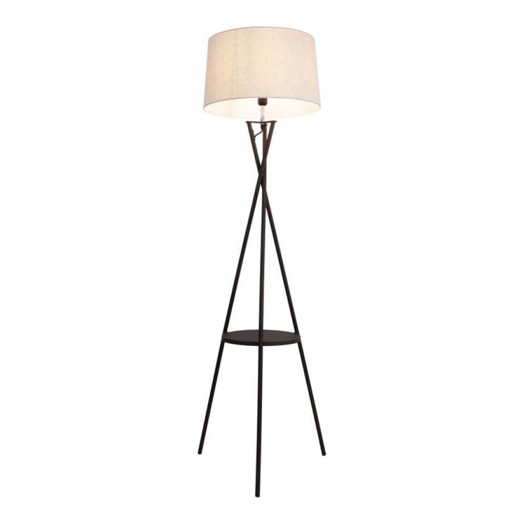 Standing lamp with integrated "Tora" table made of rust -colored metal and natural -colored textile material, 158 cm high Ø 51cm, E27