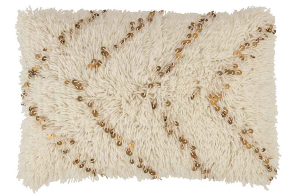 J-Line cushion Rectangle Pearl - cotton - white/gold