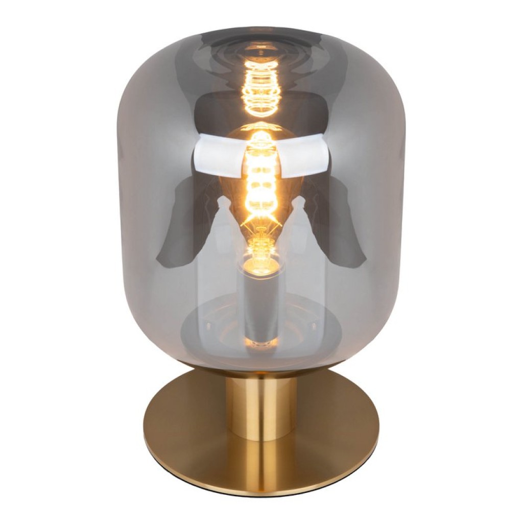 Glass table light "Alessio", 30 cm high, Ø 20 cm, gold-colored metal, smoke glass, E14