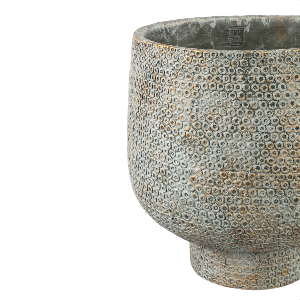 Laim Grey Cement Round Pot Dots Pattern On Base XL