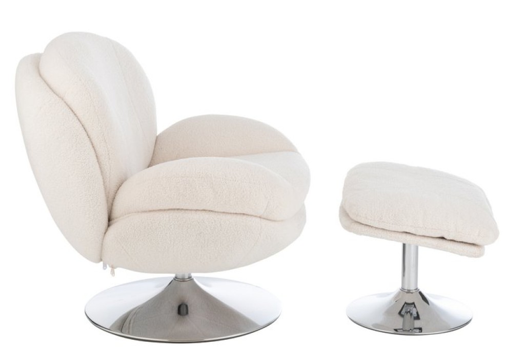 J-Line Relax Zetel+ Voetbank Metaal/Multiplex Creme/Zilver