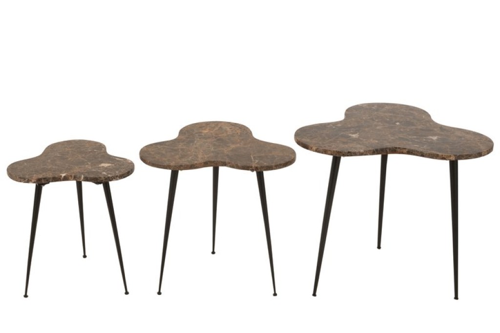 J-Line side table - marble/metal - brown/black - 3 pieces