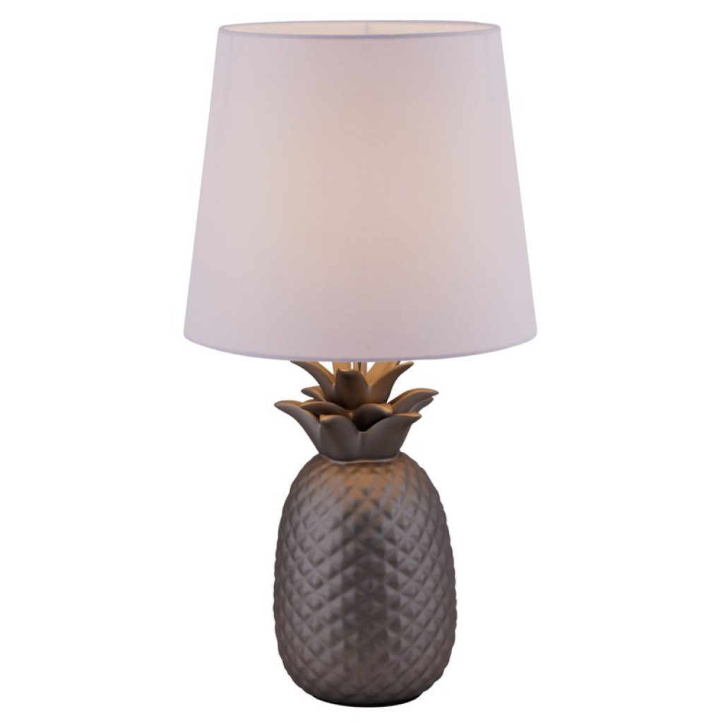 Ceramic table light "pineapple", ceramic table lamp with silver-colored glaze and white fabric screen, with E14 socket, for dining room, living room, hallway or office, table lamp 45 cm high