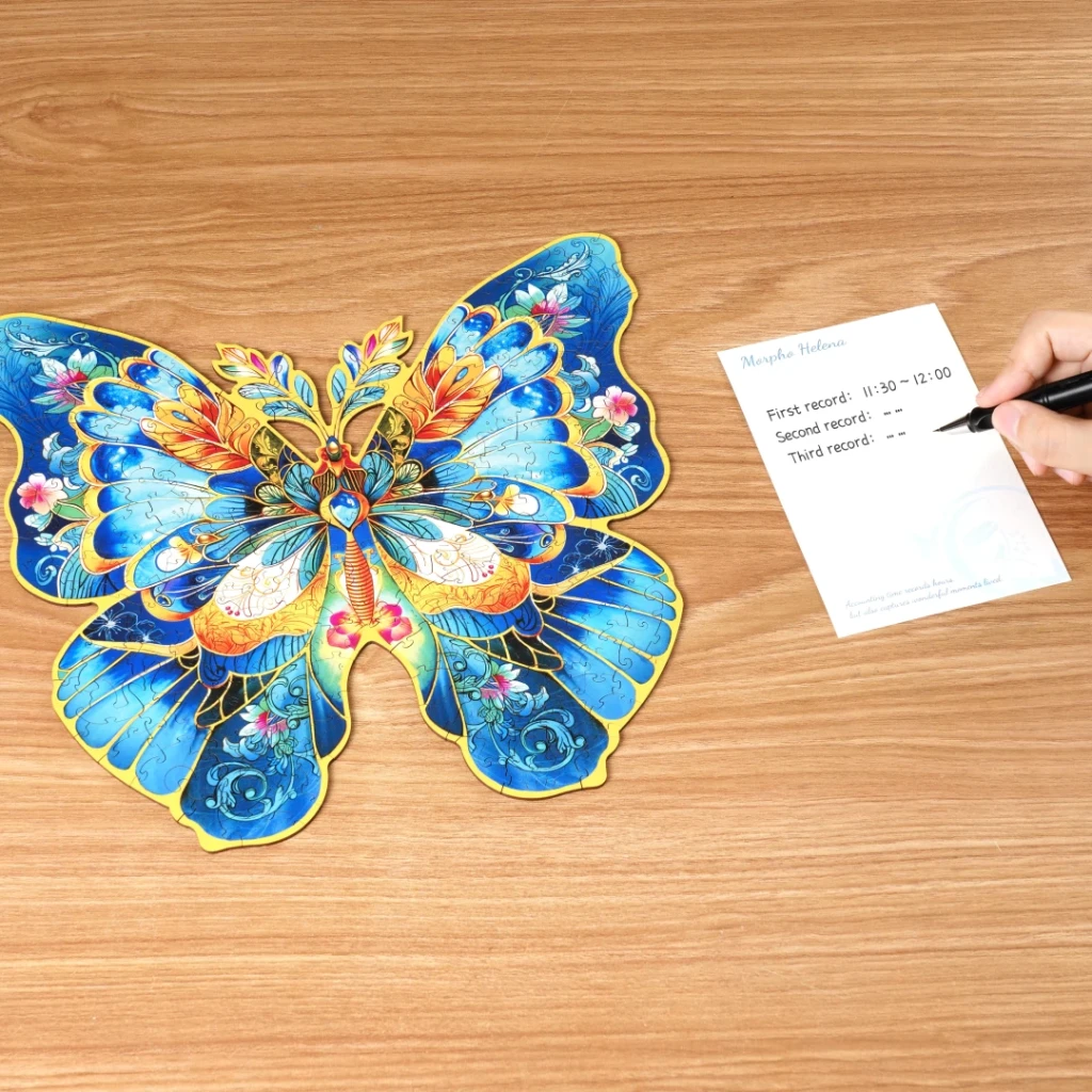 Houten Legpuzzel, Rowood, Vlinder Morpho Helena, TA003, 28,8x27,6cm