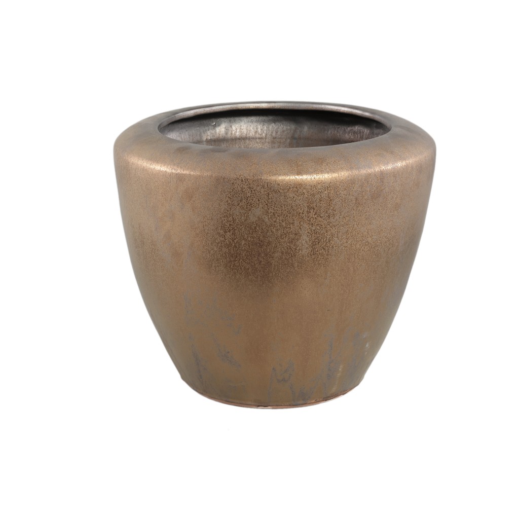 Kyleigh Bronze Round Ceramic Pot Smooth Low XL