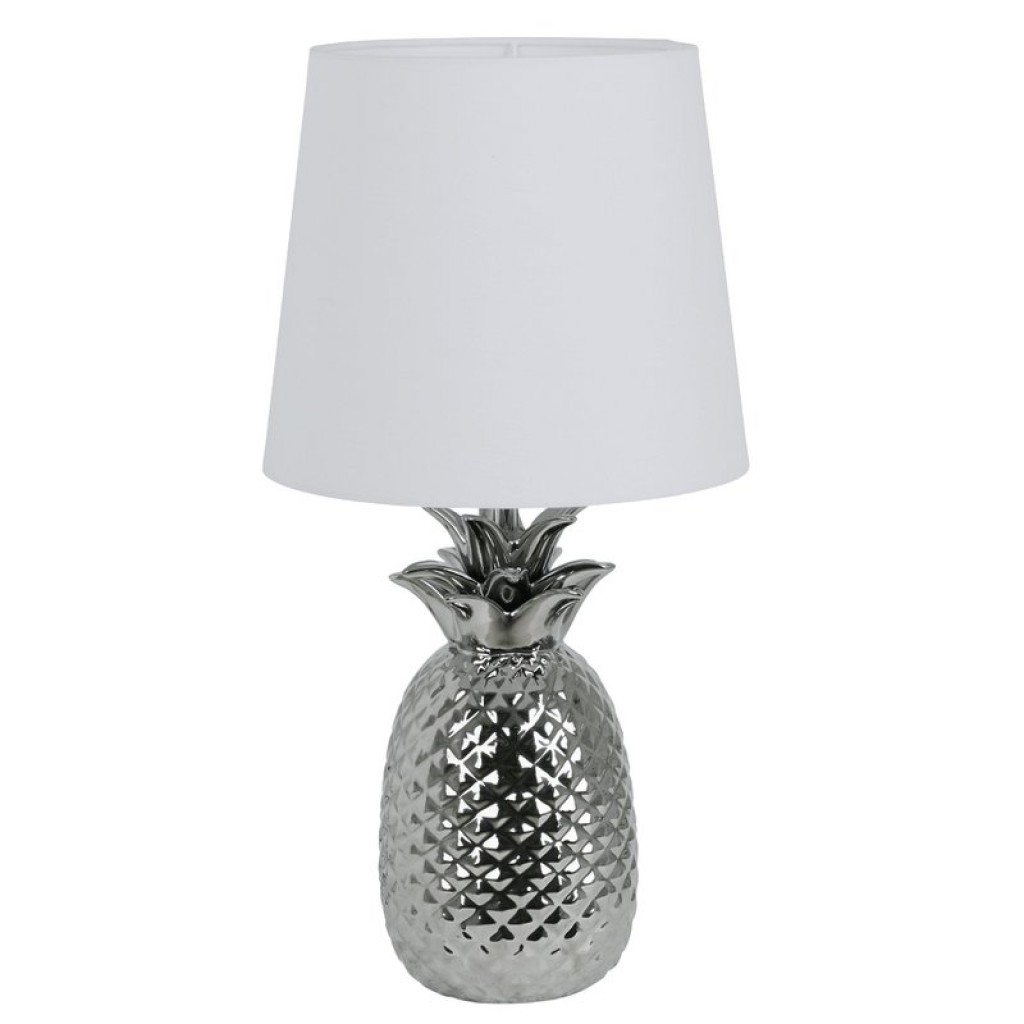 Ceramic table lamp "pineapple", ceramic table lamp with chrome-colored glaze and white fabric screen, with E14 socket, for dining room, living room, hallway or office, 45 cm high
