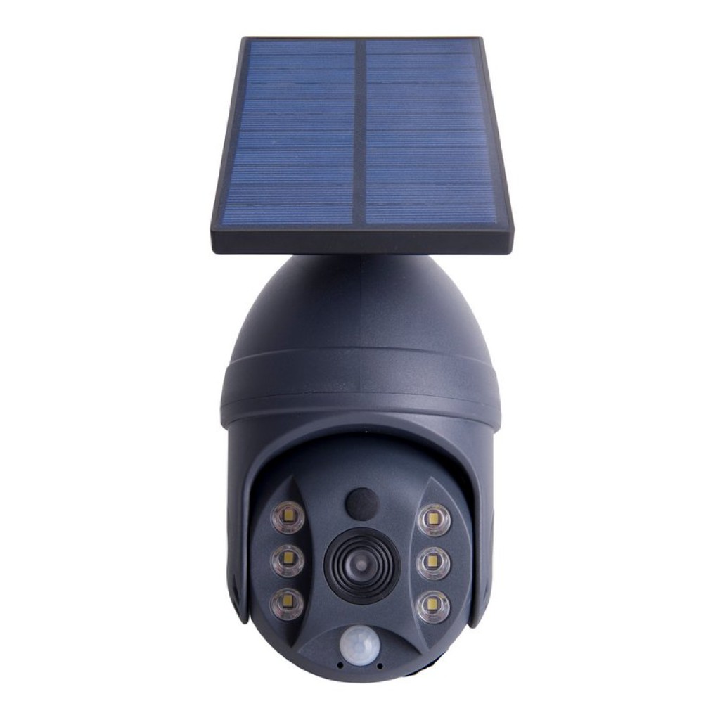 LED solar exterior wall lamp "Moho" with motion detector and security camera fold, wall light made of plastic in gray, with integrated LED