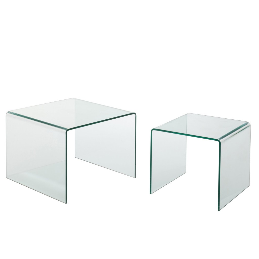 J-Line bijzettafel - glas - transparant - set van 2