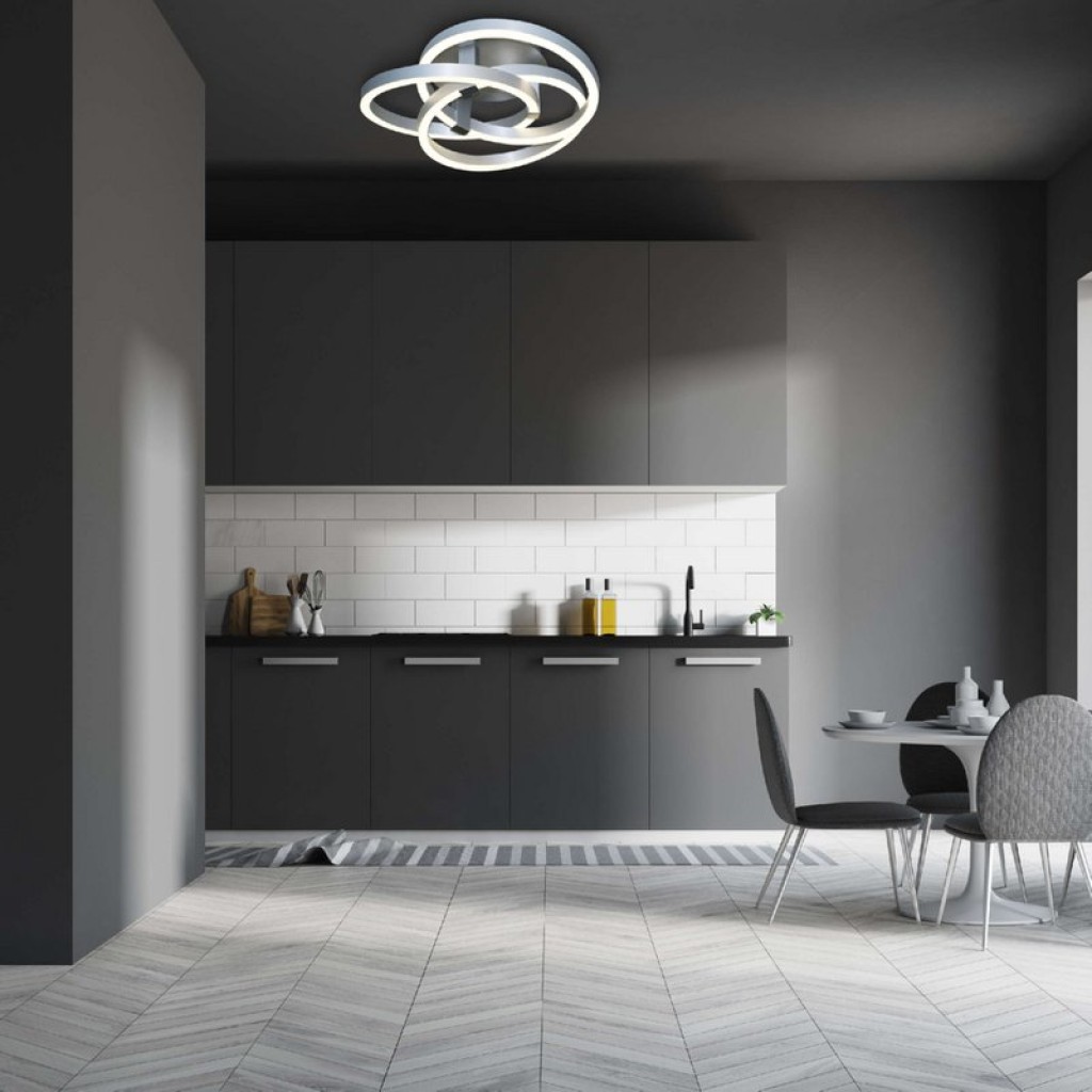 Smart Home LED ceiling light "Divora" Ø 70 cm, ceiling lamp made of metal, aluminum brushed and white plastic, with many functions, firmly built -in LEDs, lighting for living room, dining room office or hallway