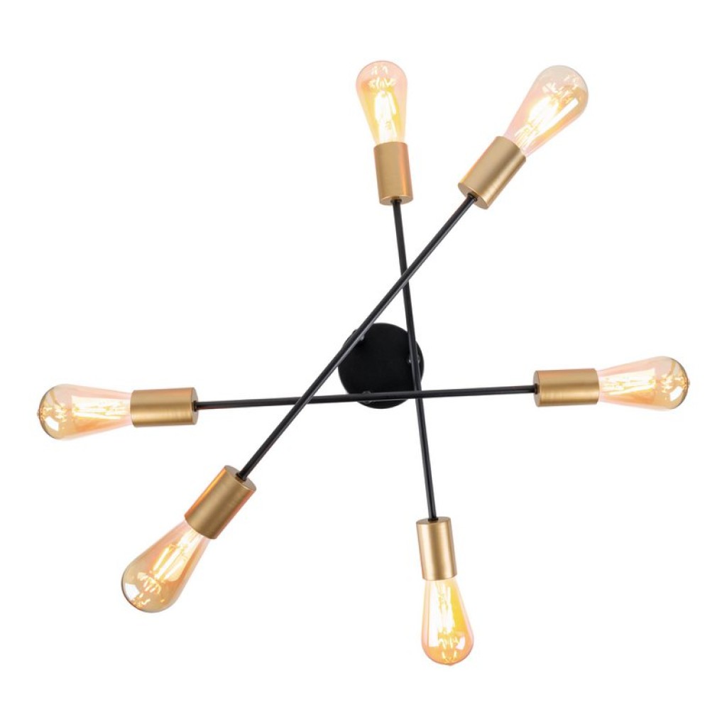 Ceiling light "Modo" 6-flame made of metal in black, versions gold, E27 socket, ceiling lamp for living room, dining room, kitchen, hallway, hallway or office with a Øvon 54.5 cm