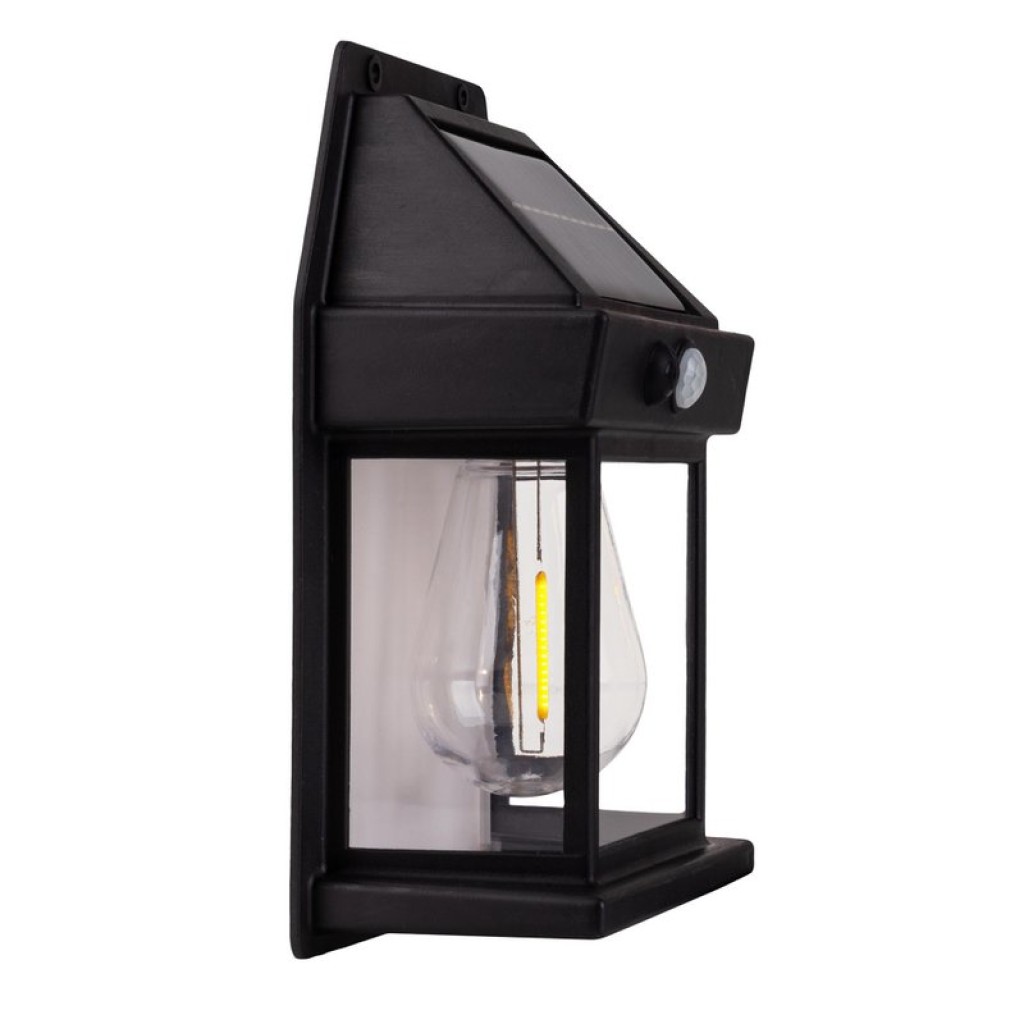2 Set solar wall lamp "Mira" approx. 17 cm high, made of black weatherproof plastic, integrated LED in warm white, including motion detector and twilight sensor