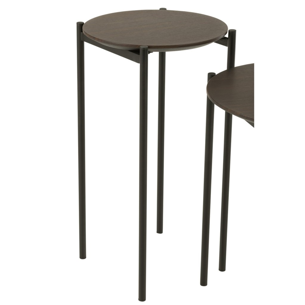 J-Line bijzettafel Rond - hout/metaal - donkerbruin - set van 6