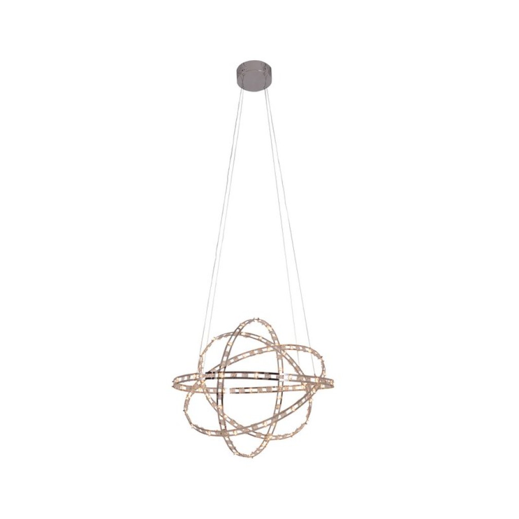 LED pendant lamp "Cosmos" metal and plastic in chrome, Ø60 cm, with firmly built -in LEDs, lighting for living room, dining room or office.