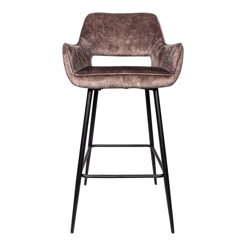 Fallon Velvet Brown Bar Stool Black Metal Leg KD
