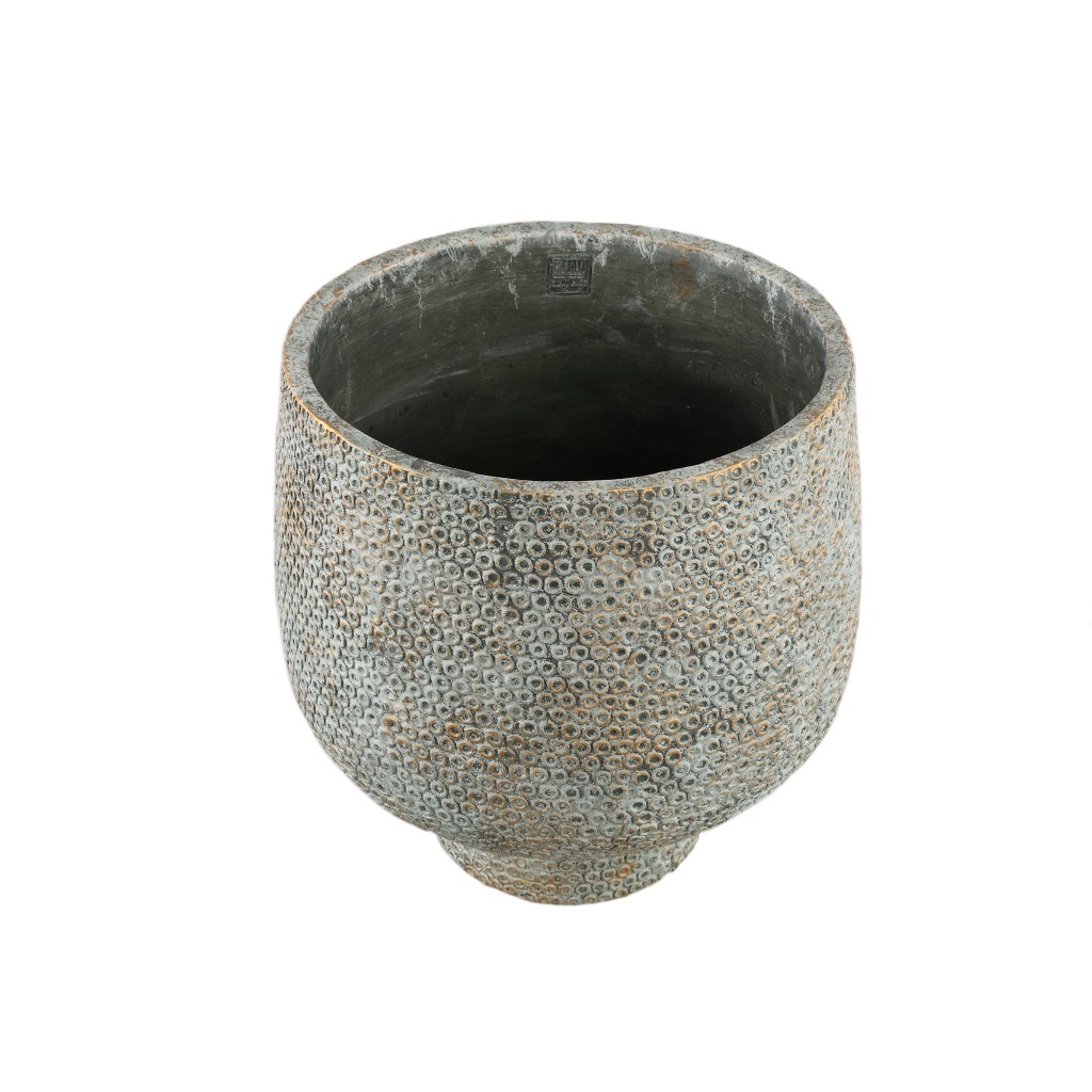 Laim Grey Cement Round Pot Dots Pattern On Base L