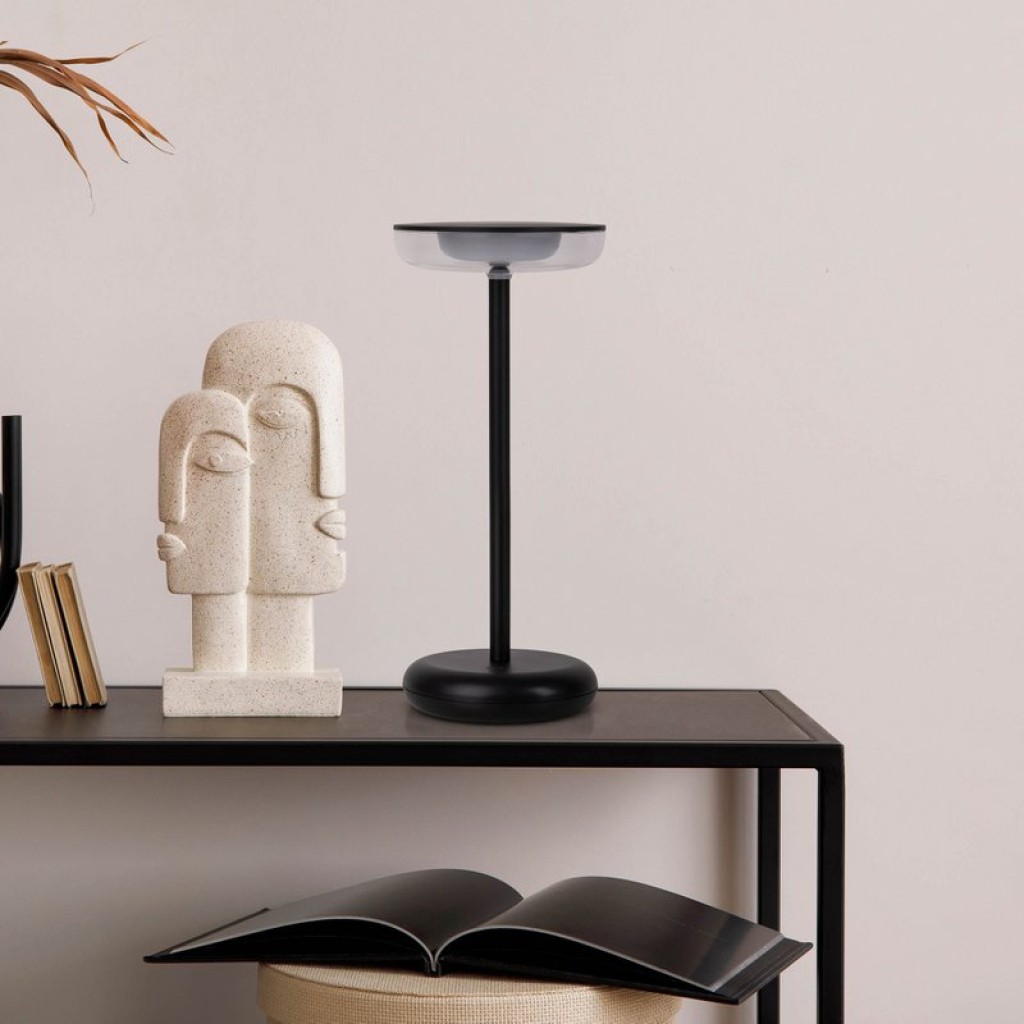 Cordless tablet light "Pasi" for outside and inside, made of metal and plastic in black, dimmable, with touch and memory function, approx. 26 cm high