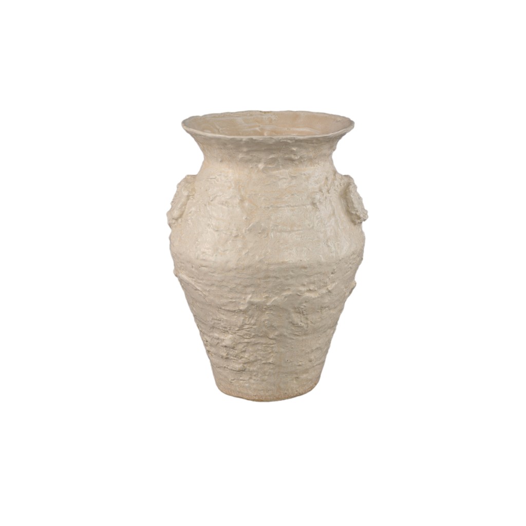 Leandra Beige Round Ceramic Jar Rough Structure M
