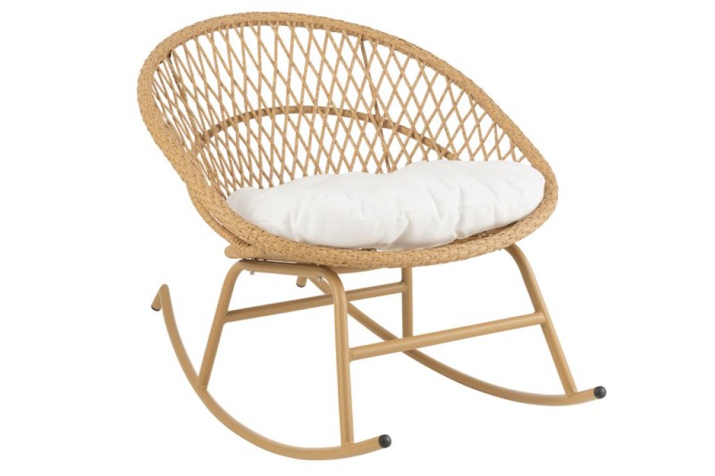J-Line rocking chair + cushion Zayo - metal/wicker - beige