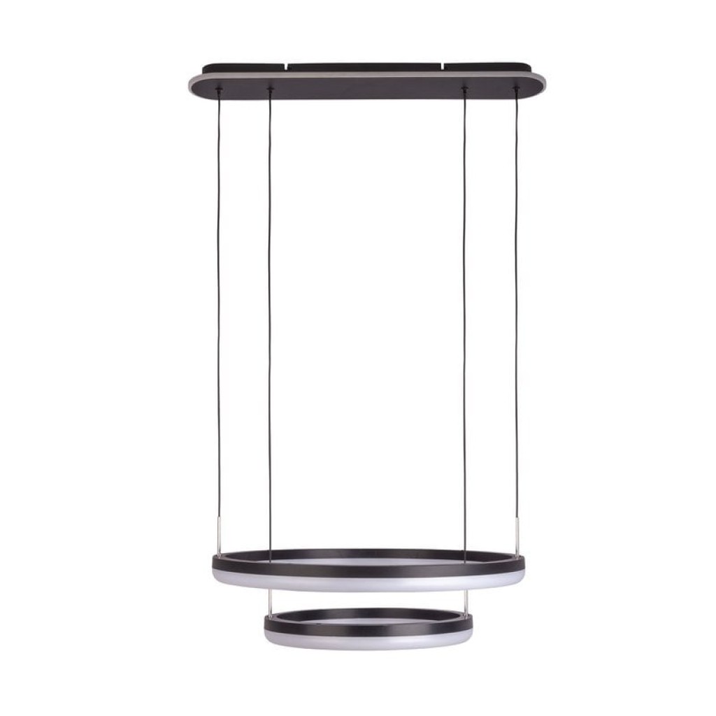 LED CCT pendant light "Circulo" made of black metal and sand-colored plastic, with integrated LED and many functions, Ø 60 cm, 150 cm high.