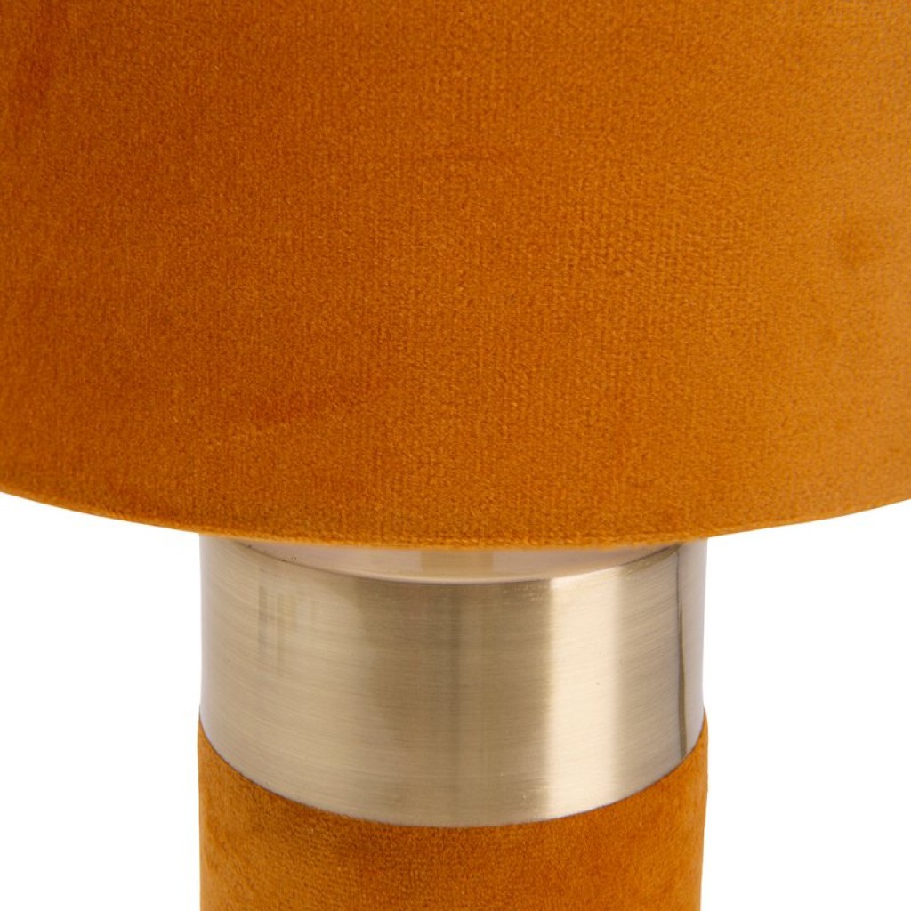 Tischleuchte "BORDO" 32cm hoch aus Metall und Velours in Gold und Braun, mit E14-Fassung, Lampe für Esszimmer, Wohnzimmer, Diele oder Büro