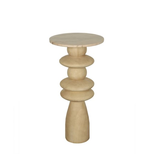 Callain Natural Mango Wood Side Table Marble Rnd L
