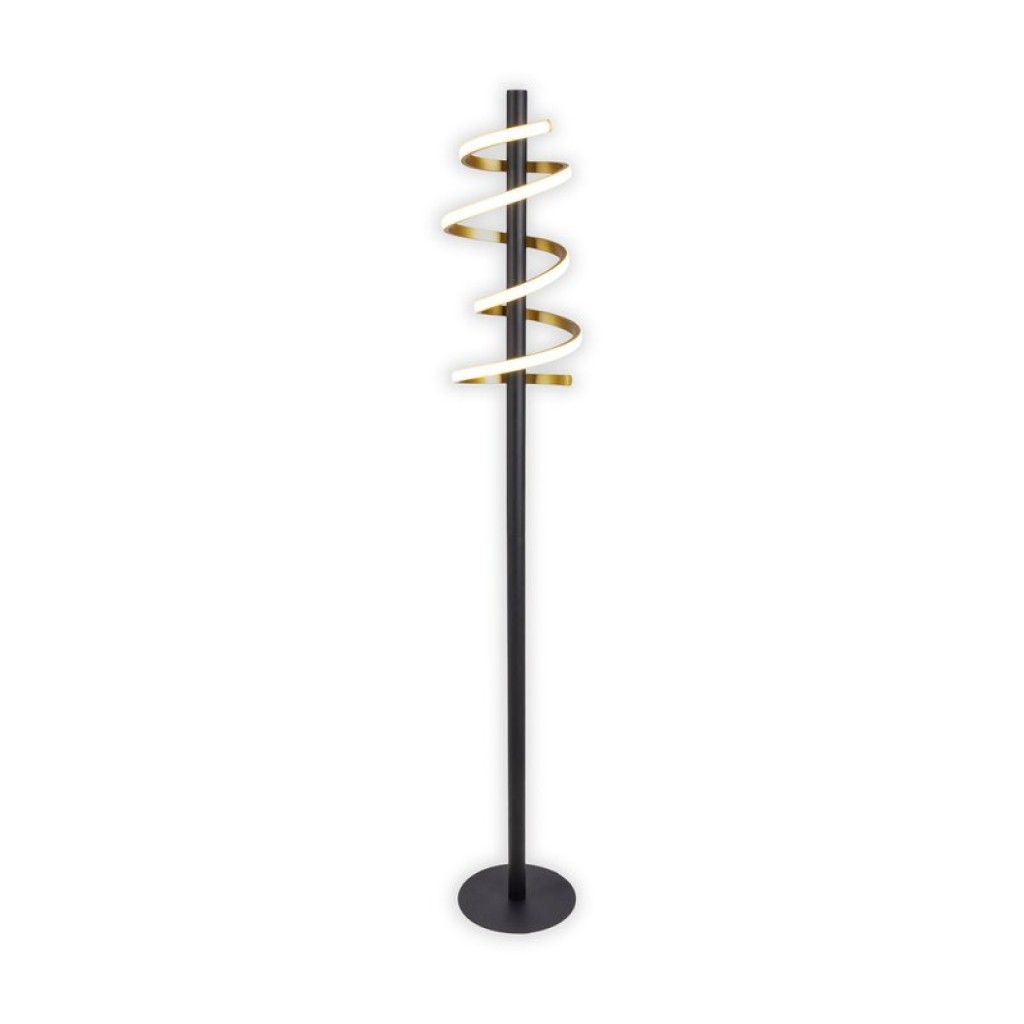 LED-Stehleuchte "BELLEZA", moderne Stehlampe aus Metall und Kunststoff in Schwarz, Gold und Weiß, mit fest verbauten LEDs, 140 hoch, Beleuchtung für Wohnzimmer, Esszimmer, Schlafzimmer oder Büro.