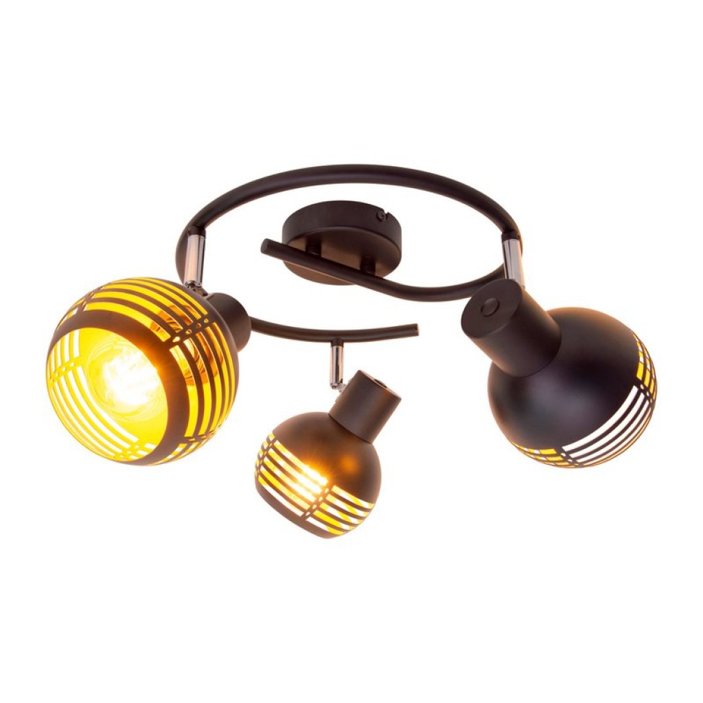 3-seater wall and ceiling rondel Spot "Casco" made of metal in black, and gold, with E27 version, Øca. 48 cm. Stylish lighting for living room, dining room or kitchen.