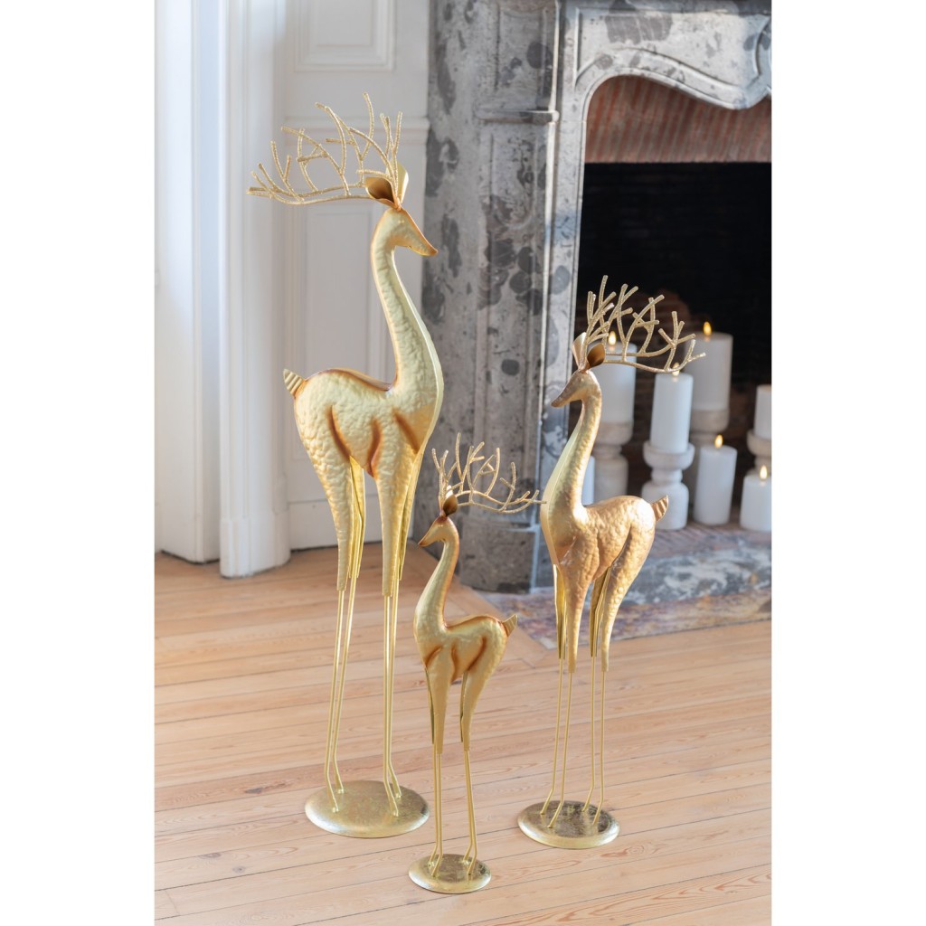 J-Line figuur Rendier Op Voet - metaal - goud - large
