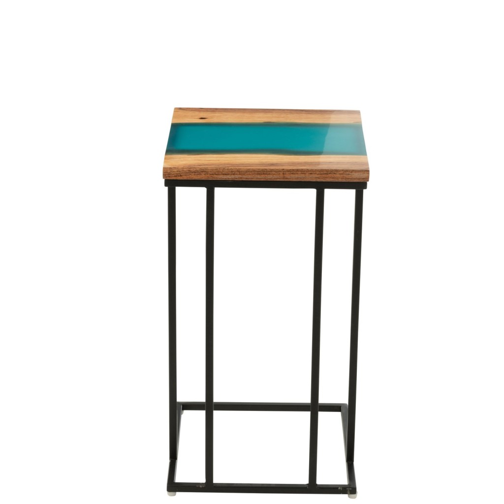 J-Line bijzettafel Vierkant - hout/epoxyhars - naturel/blauw