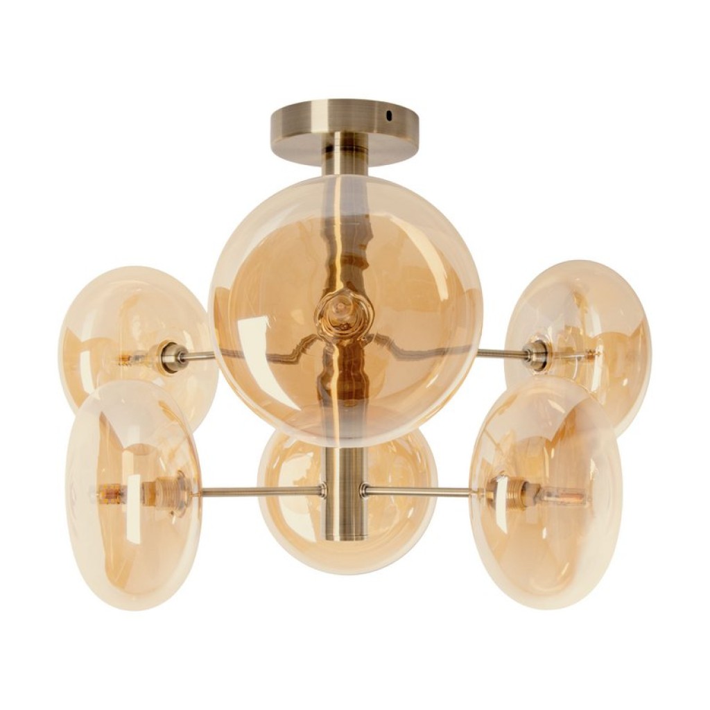 Deckenleuchte "ORION" Ø ca. 53 cm amber, aus messingfarbenem Metall und Glas in amber, G9-Sockel, Beleuchtung für Wohnzimmer, Esszimmer oder Büro.
