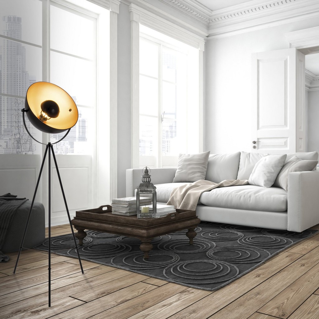 Staande lamp driekbende "Bernice", vloerlamp gemaakt van zwart en goud met E27-aansluiting, verlichting voor woonkamer, eetkamer of kantoor
