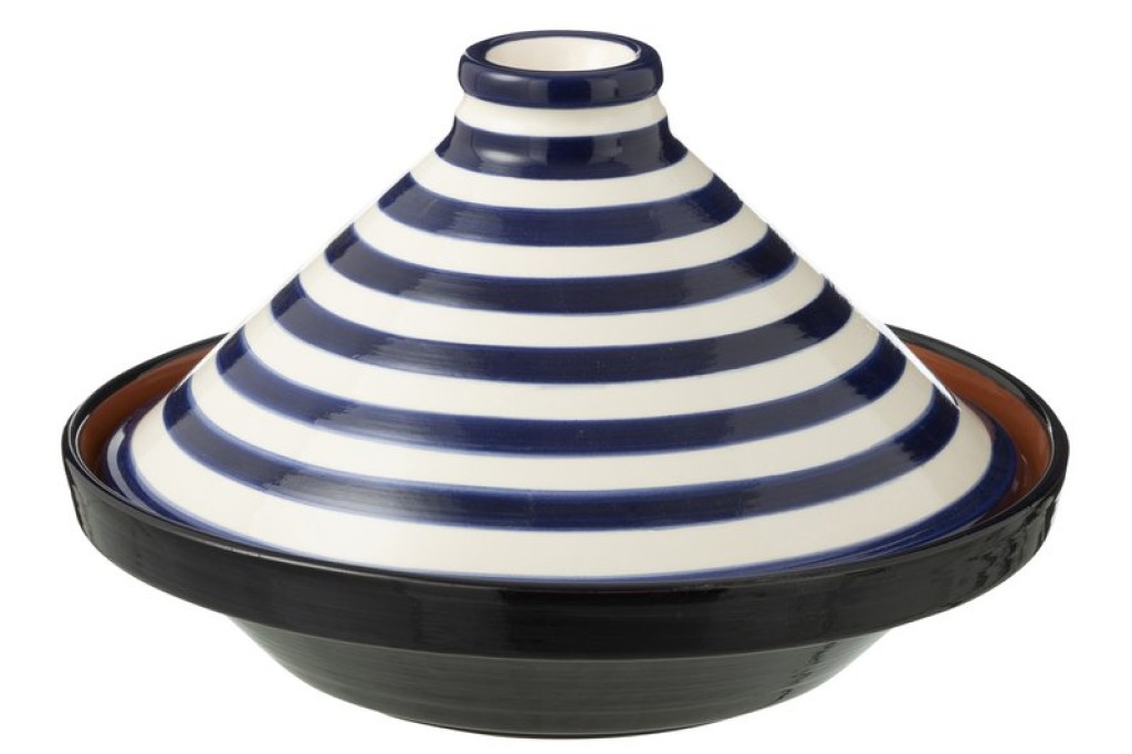 J-Line Tagine Granada Stripes Ceramic White/Cobalto Blue