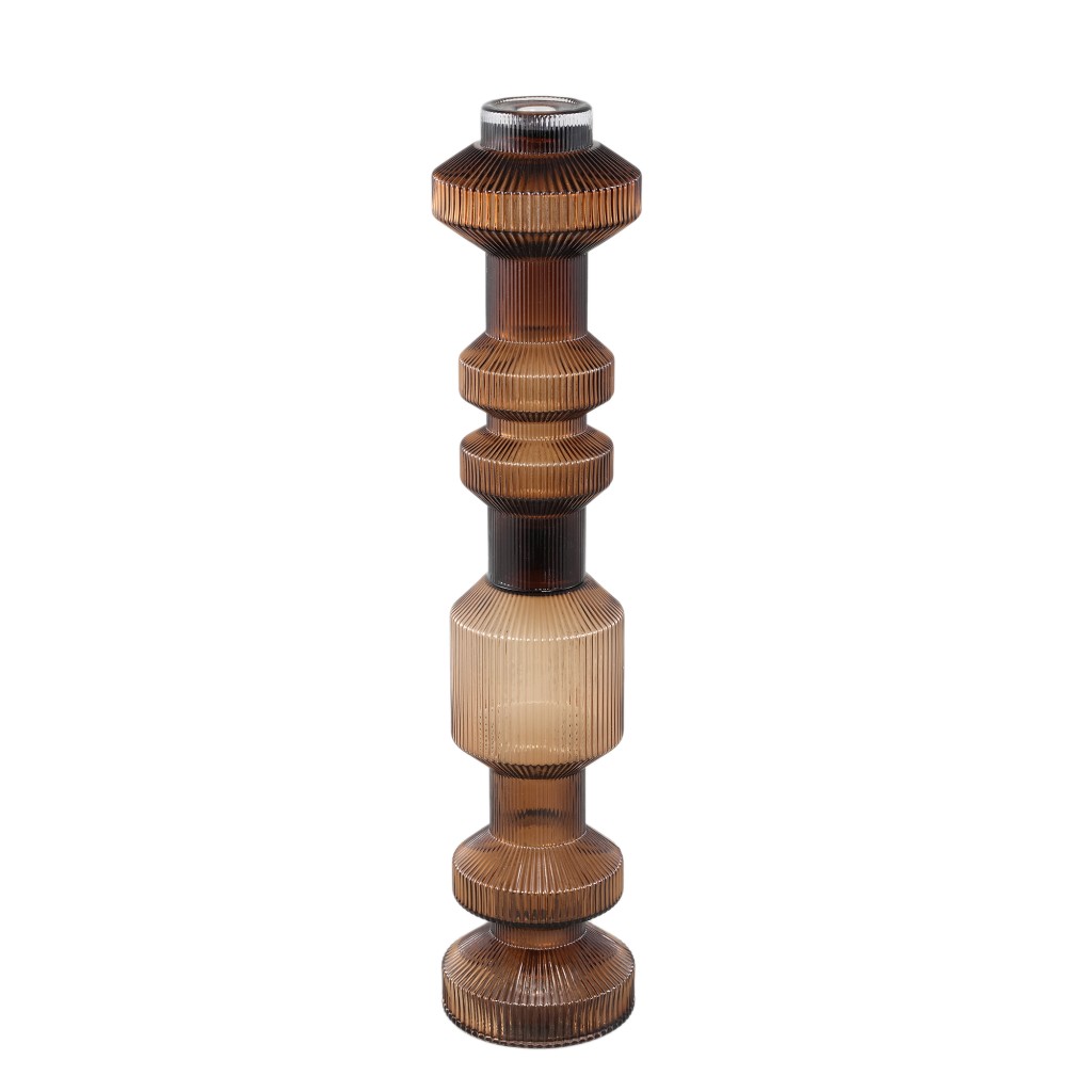 Galinda Brown Ribbed Glass Candle Holder Bulby M