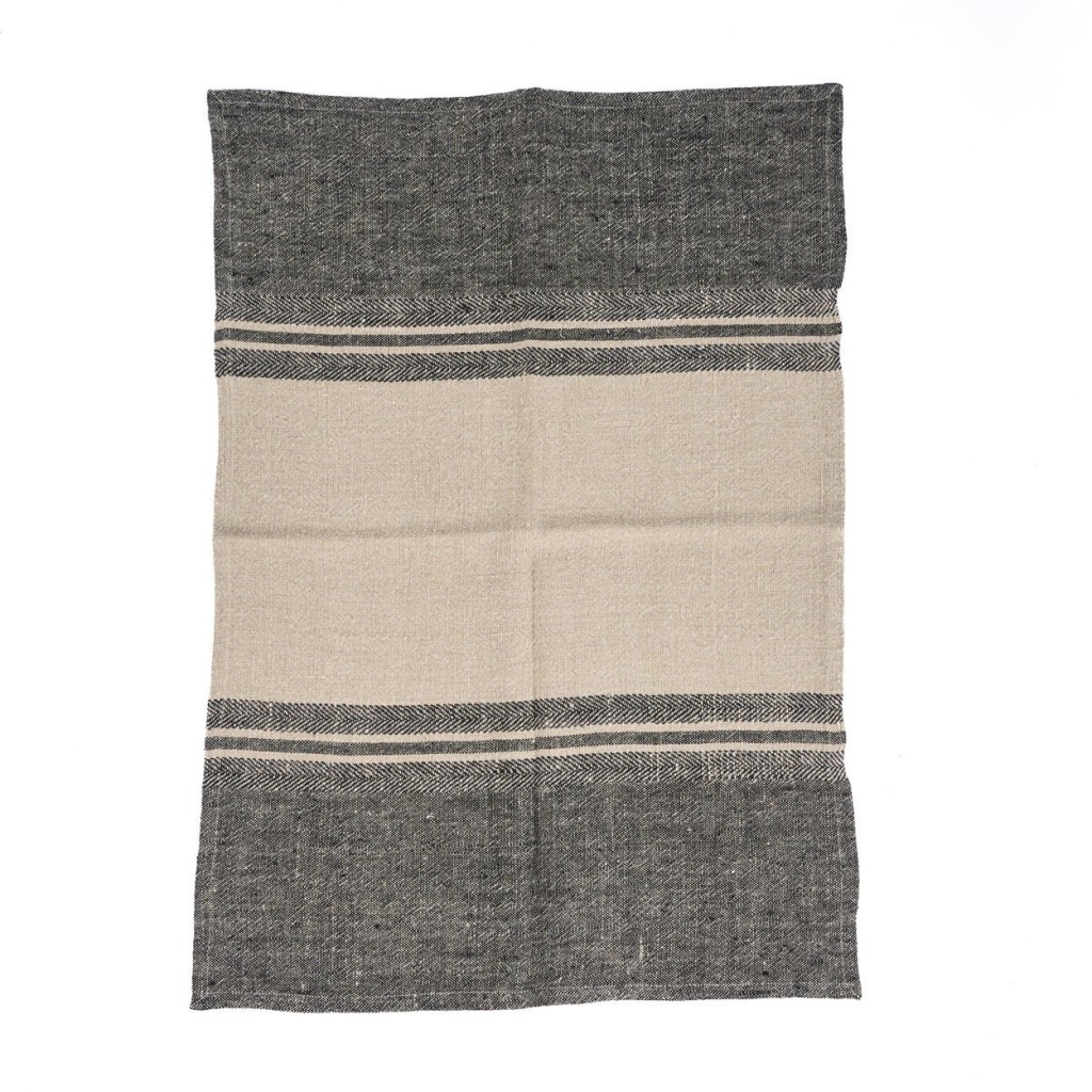 The Linen Dash Keukendoek - Naturel Zwart - 50x70